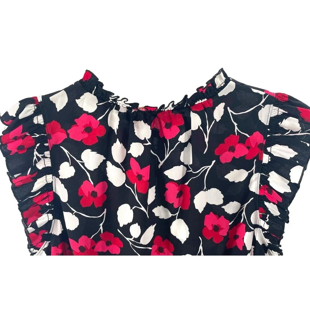 Kate Spade New York Live Colorfully Floral Ruffle Blouse Medium Black Pink Boho